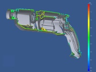 Deviation of the parting surfaces of a housing part to a plane, warpage of up to 1.2 mm