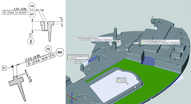 Analysis of a part using the ATOS GD&T module (Geometric Dimensioning and Tolerancing)