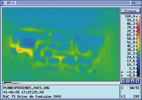 Thermograph image taken from each part, after one hour of cooling down. (front side / back side)